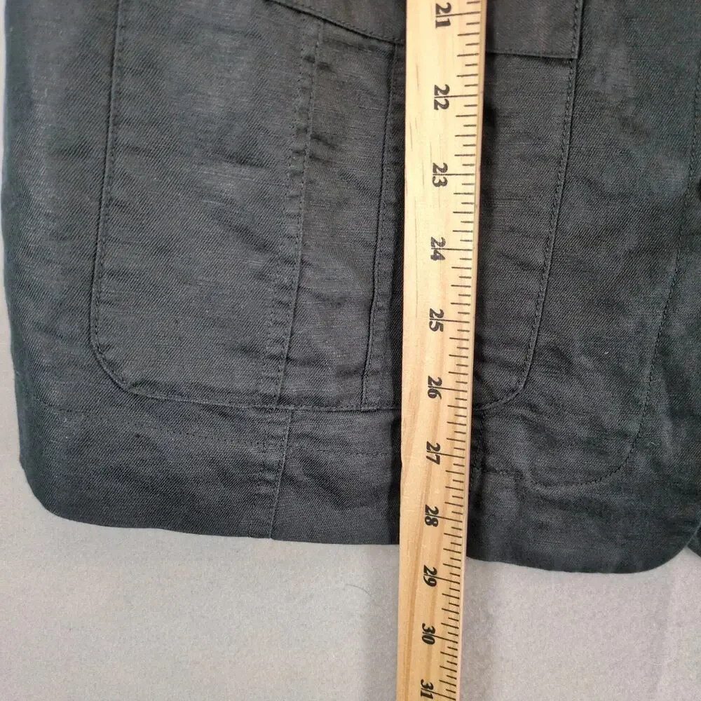 Coldwater Creek Black Linen Cotton Peacoat Jacket Women's 16 Snap Close Roll Tab